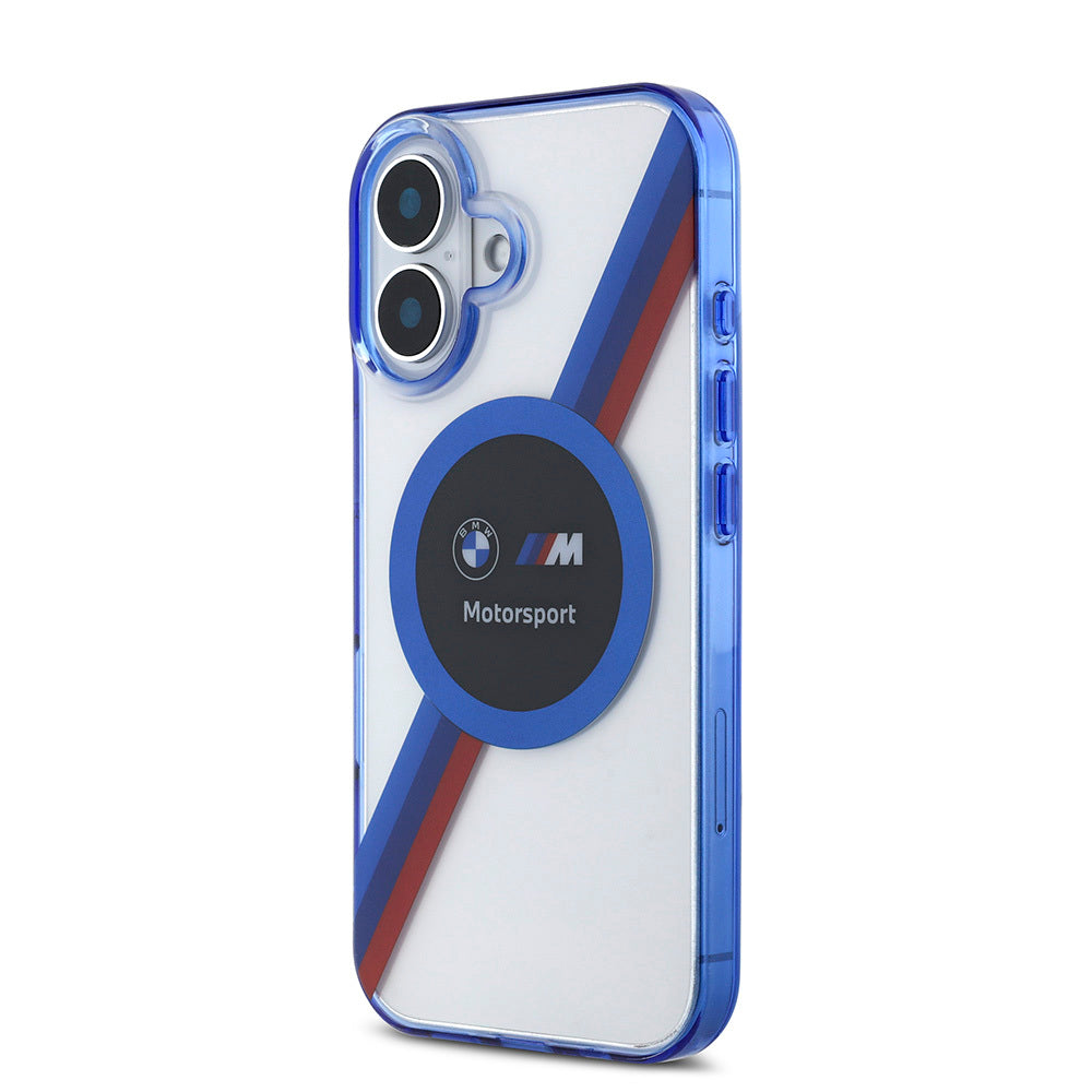 iPhone 16 Uyumlu Kılıf Bmw Lisanslı Magsafe Kablosuz Şarj Özellikli M Logolu Üç Renk Çizgili Motorsport Circle