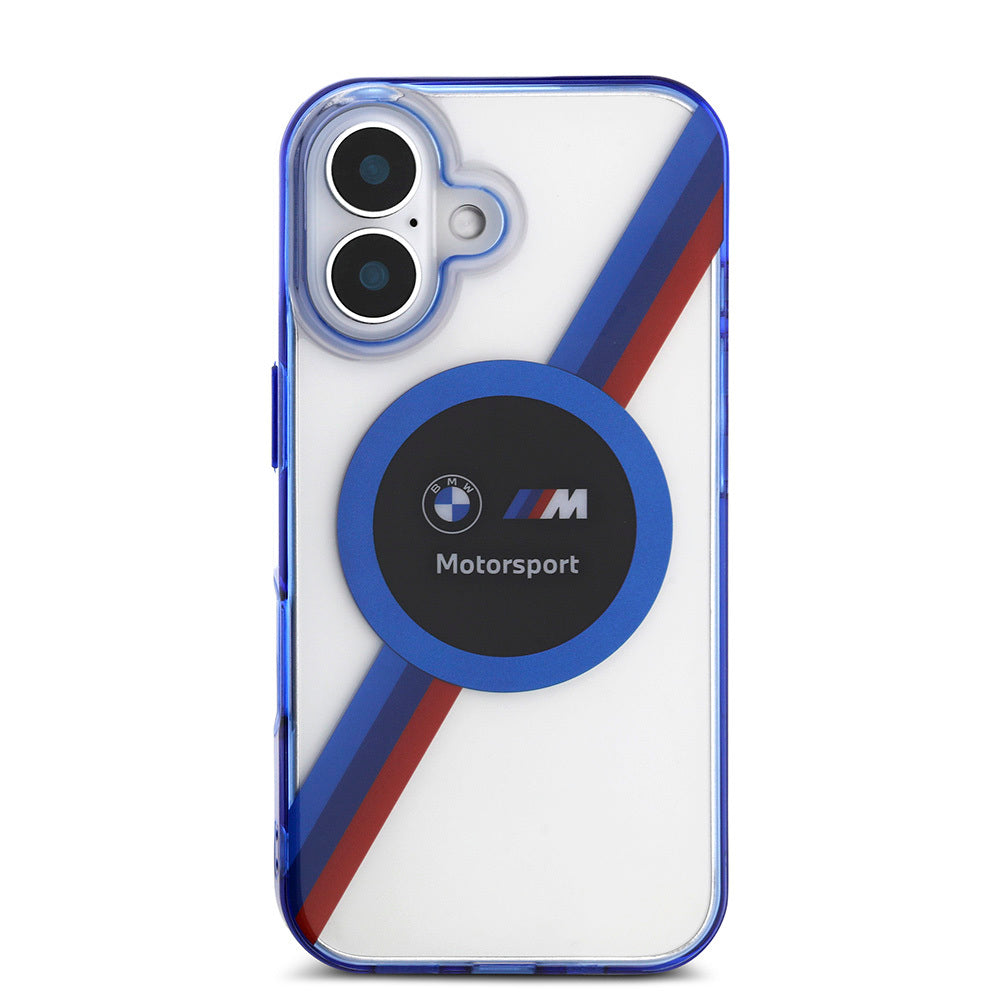 iPhone 16 Uyumlu Kılıf Bmw Lisanslı Magsafe Kablosuz Şarj Özellikli M Logolu Üç Renk Çizgili Motorsport Circle