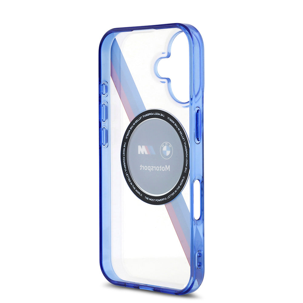 iPhone 16 Uyumlu Kılıf Bmw Lisanslı Magsafe Kablosuz Şarj Özellikli M Logolu Üç Renk Çizgili Motorsport Circle
