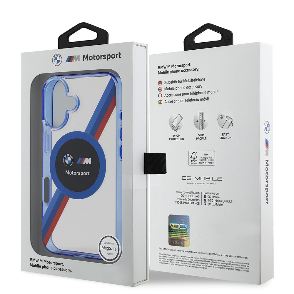 iPhone 16 Uyumlu Kılıf Bmw Lisanslı Magsafe Kablosuz Şarj Özellikli M Logolu Üç Renk Çizgili Motorsport Circle