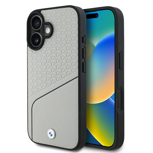 iPhone 16 Kılıf BMW Lisanslı M-safe Şarj Özellikli Metal Logolu Dokulu ve Çizgili Deri