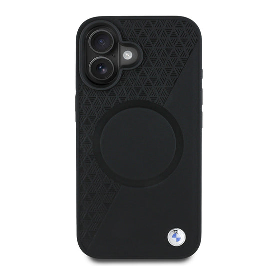 iPhone 16 Kılıf BMW Lisanslı M-safe Şarj Özellikli Metal Logolu Yarım Dokulu Circle Deri