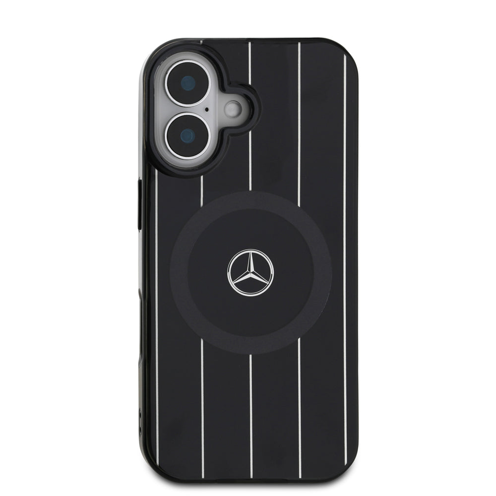 iPhone 16 Uyumlu Kılıf Mercedes Benz Lisanslı Magsafe Kablosuz Şarj Özellikli Çift Katmanlı Paralel Çizgi Desenli