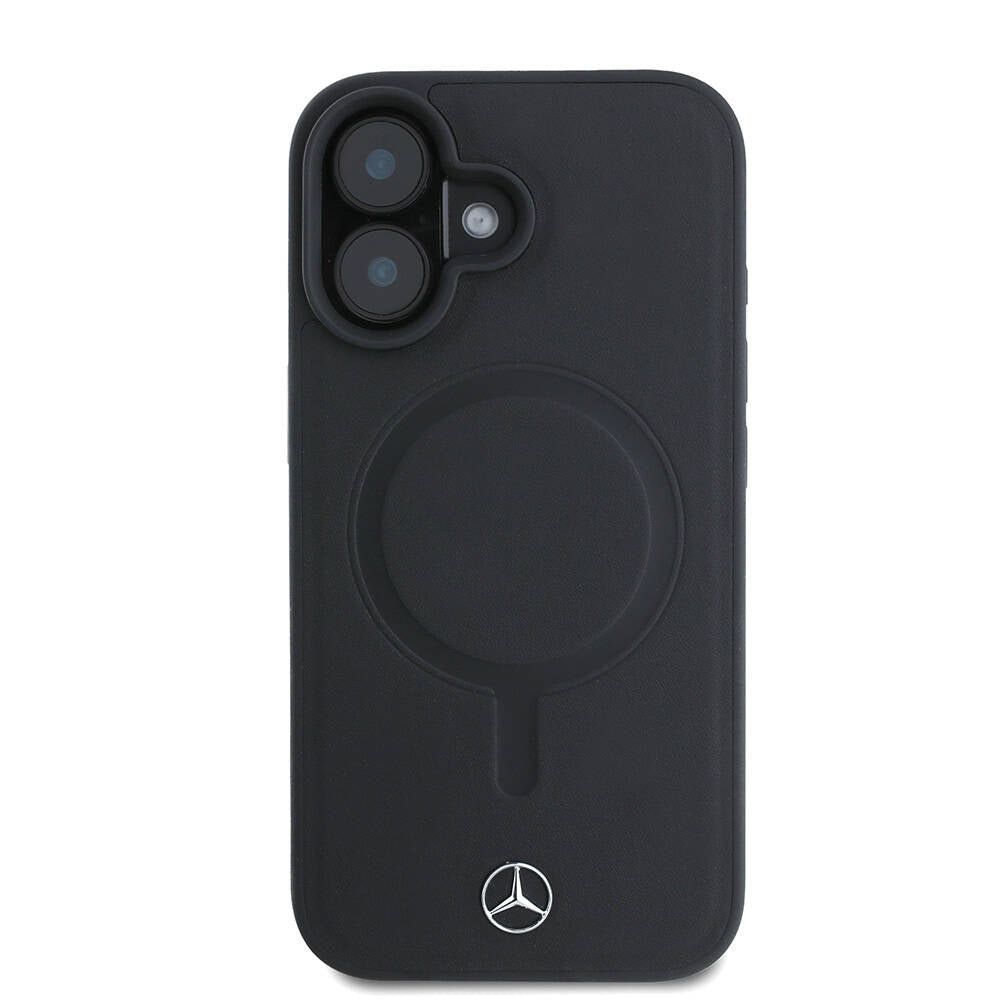 iPhone 16 Uyumlu Kılıf Mercedes Benz Lisanslı Magsafe Kablosuz Şarj Özellikli Metal Yıldız Logo Sade Pürüzsüz Deri