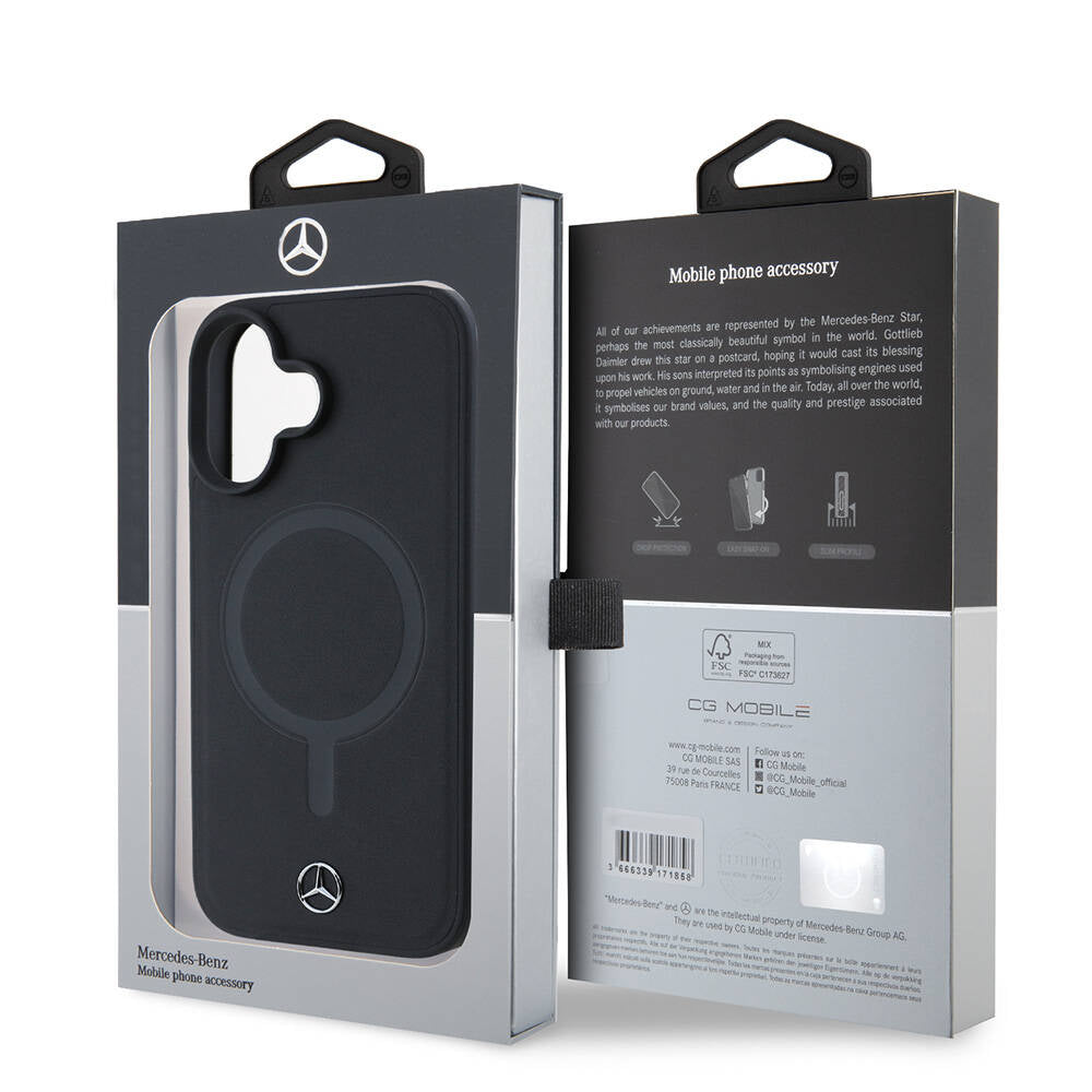 iPhone 16 Uyumlu Kılıf Mercedes Benz Lisanslı Magsafe Kablosuz Şarj Özellikli Metal Yıldız Logo Sade Pürüzsüz Deri