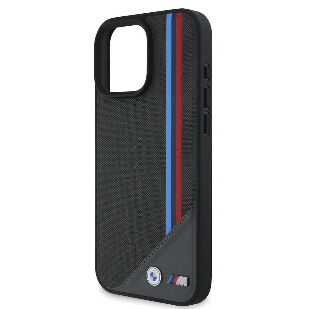 iPhone 16 Plus Uyumlu Kılıf Bmw Lisanslı Magsafe Kablosuz Şarj Özellikli M Logolu Üç Çizgili Meshed Tricolor Stripes