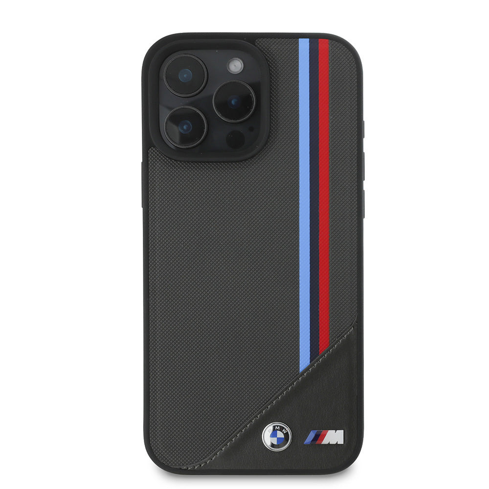 iPhone 16 Plus Uyumlu Kılıf Bmw Lisanslı Magsafe Kablosuz Şarj Özellikli M Logolu Üç Çizgili Meshed Tricolor Stripes