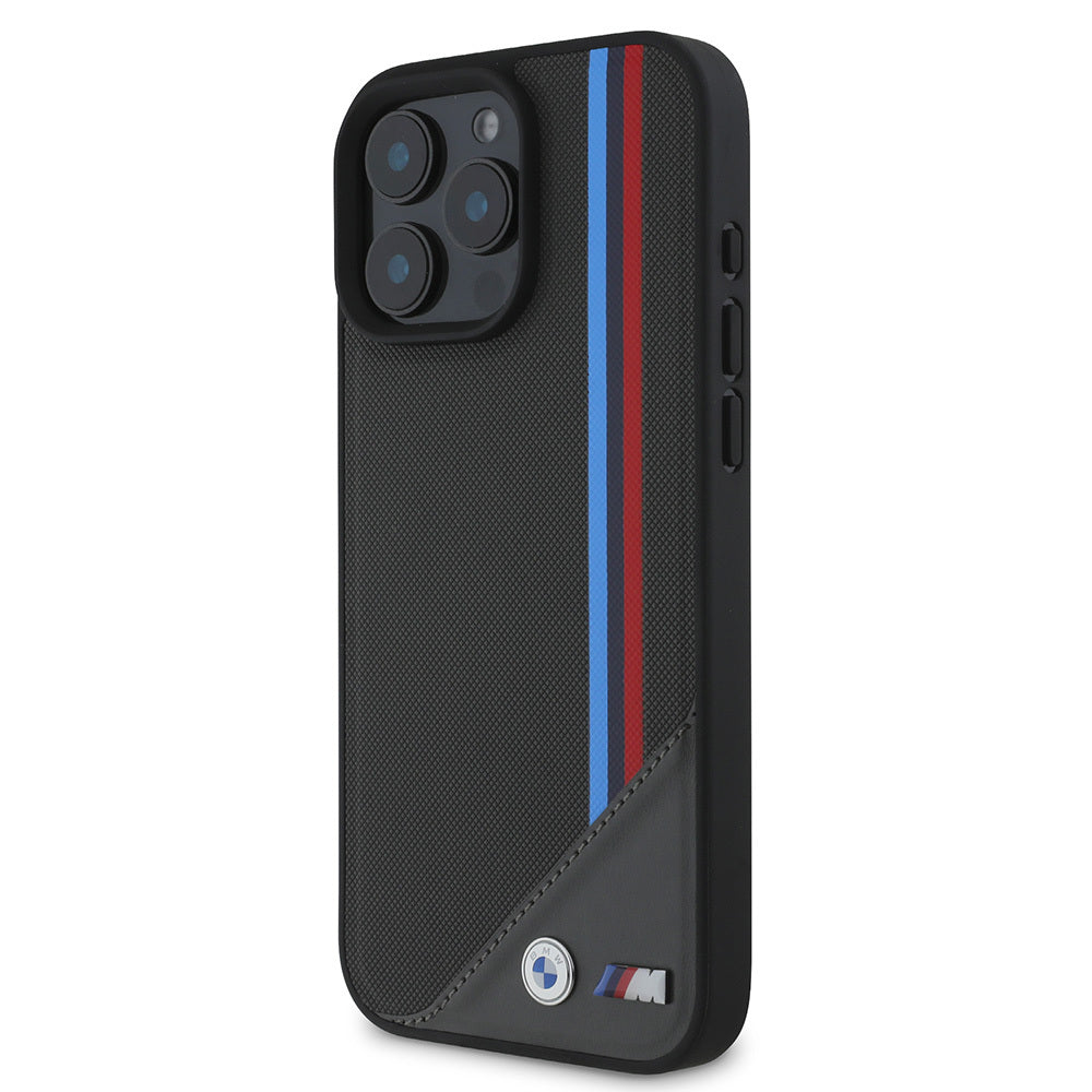 iPhone 16 Plus Uyumlu Kılıf Bmw Lisanslı Magsafe Kablosuz Şarj Özellikli M Logolu Üç Çizgili Meshed Tricolor Stripes
