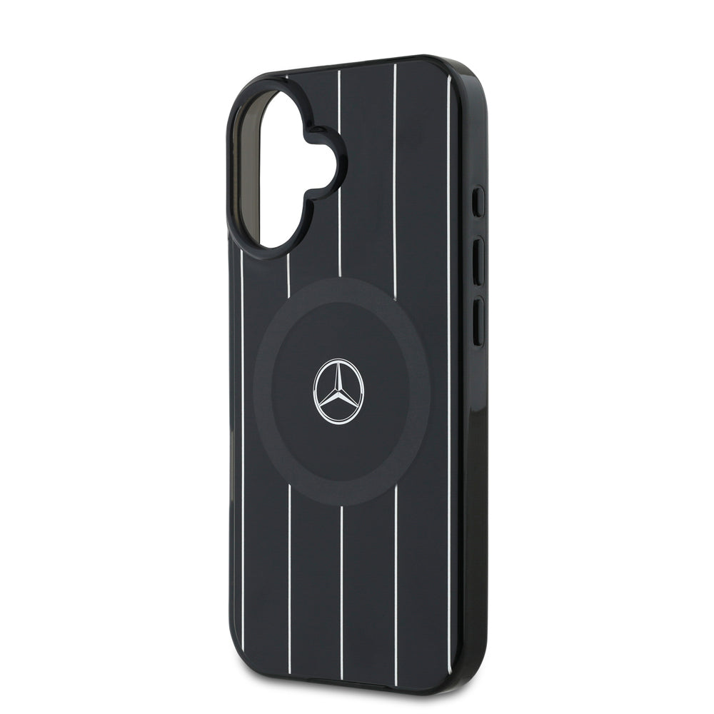 iPhone 16 Plus Uyumlu Kılıf Mercedes Benz Lisanslı Magsafe Kablosuz Şarj Özellikli Çift Katmanlı Paralel Çizgi Desenli