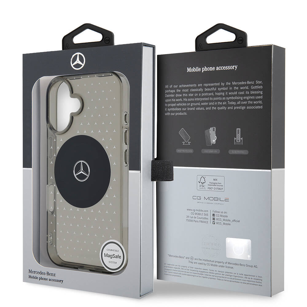 iPhone 16 Plus Uyumlu Kılıf Mercedes Benz Lisanslı Magsafe Kablosuz Şarj Özellikli Yıldız Desenli Transparan