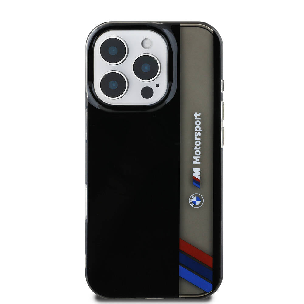 iPhone 16 Pro Uyumlu Kılıf Bmw Lisanslı M Logolu Üç Renk Çizgili Motorsport Vertical Stripe
