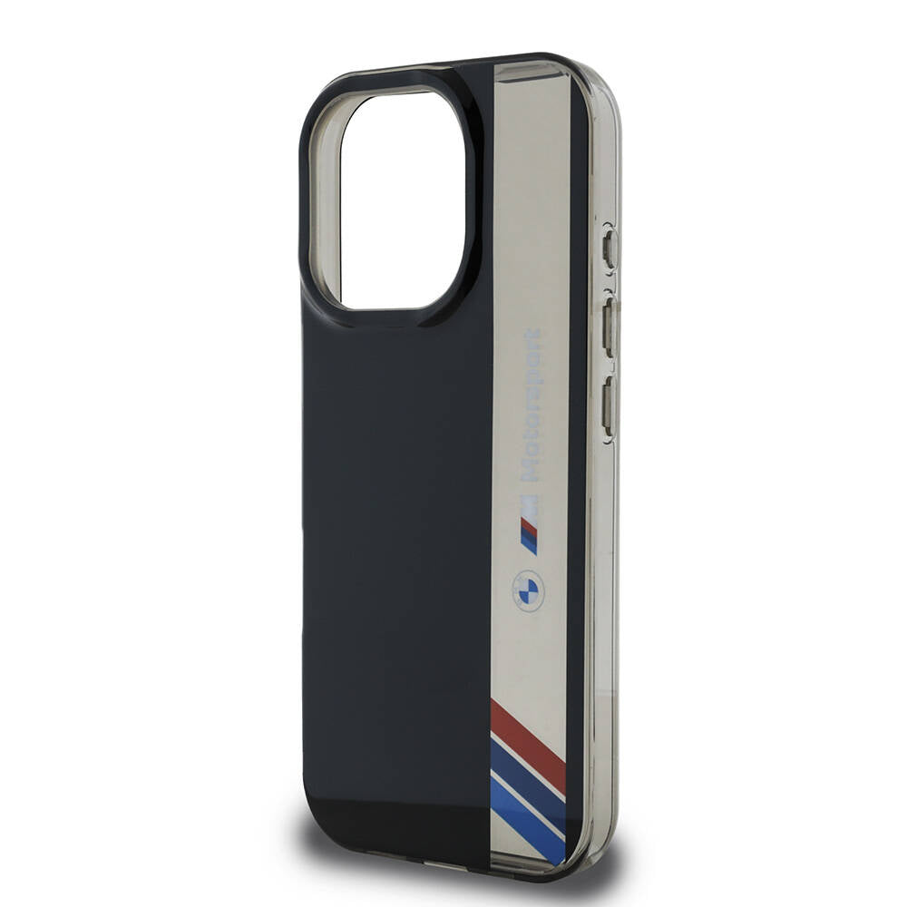 iPhone 16 Pro Uyumlu Kılıf Bmw Lisanslı M Logolu Üç Renk Çizgili Motorsport Vertical Stripe