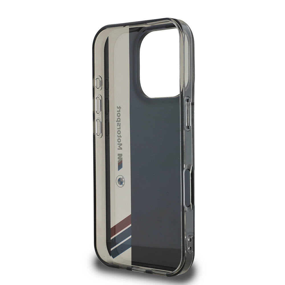 iPhone 16 Pro Uyumlu Kılıf Bmw Lisanslı M Logolu Üç Renk Çizgili Motorsport Vertical Stripe