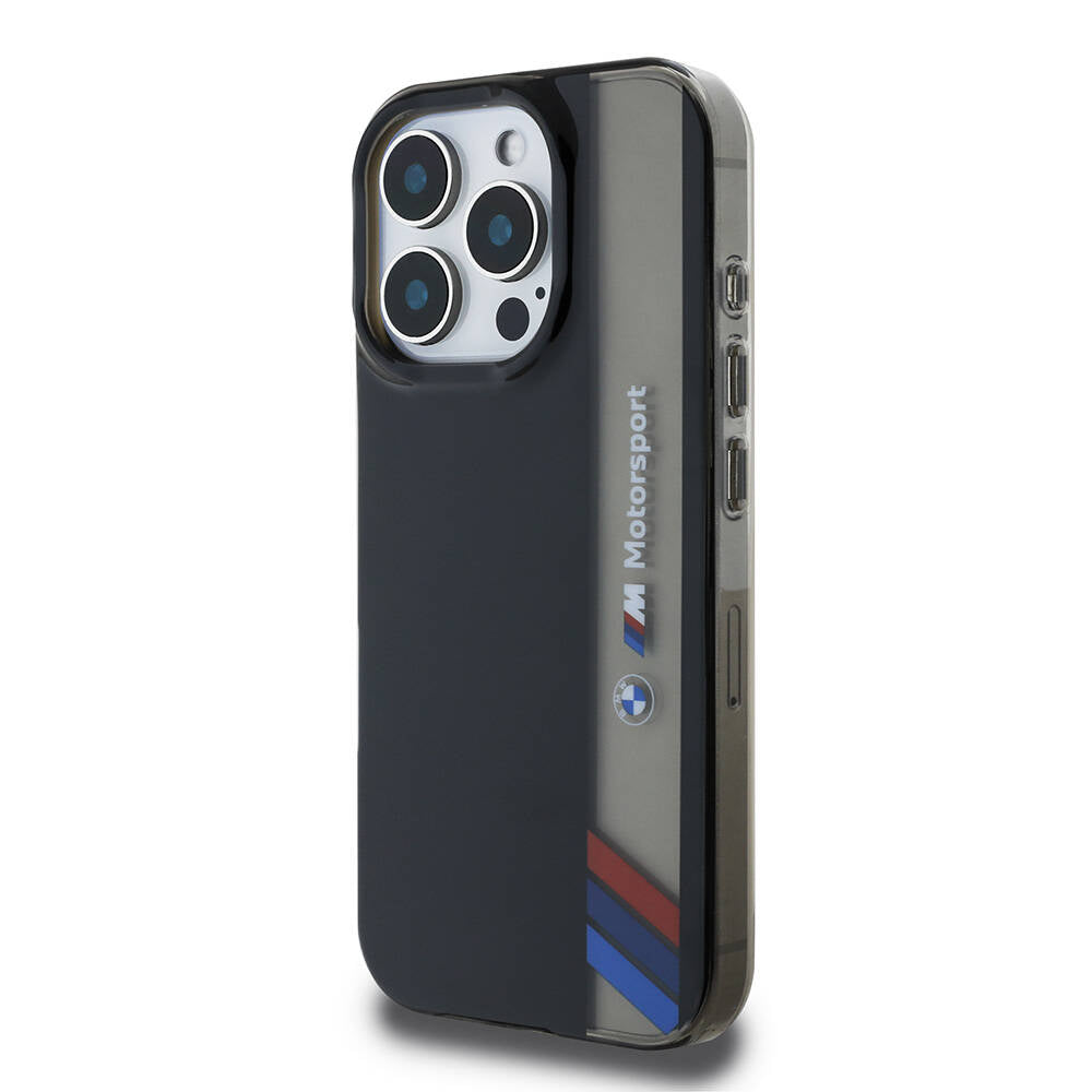 iPhone 16 Pro Uyumlu Kılıf Bmw Lisanslı M Logolu Üç Renk Çizgili Motorsport Vertical Stripe