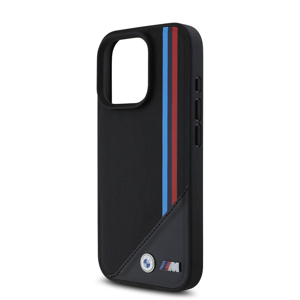 iPhone 16 Pro Uyumlu Kılıf Bmw Lisanslı Magsafe Kablosuz Şarj Özellikli M Logolu Üç Çizgili Meshed Tricolor Stripes