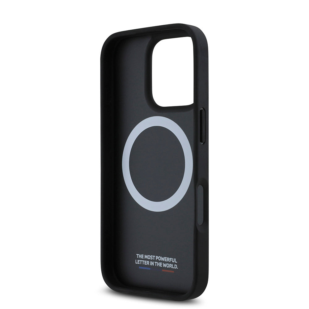 iPhone 16 Pro Uyumlu Kılıf Bmw Lisanslı Magsafe Kablosuz Şarj Özellikli M Logolu Üç Çizgili Meshed Tricolor Stripes