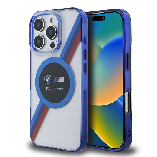 iPhone 16 Pro Uyumlu Kılıf Bmw Lisanslı Magsafe Kablosuz Şarj Özellikli M Logolu Üç Renk Çizgili Motorsport Circle