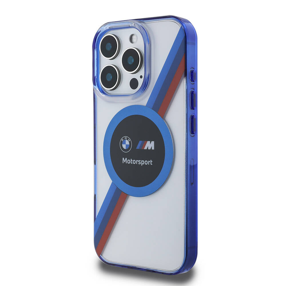 iPhone 16 Pro Uyumlu Kılıf Bmw Lisanslı Magsafe Kablosuz Şarj Özellikli M Logolu Üç Renk Çizgili Motorsport Circle