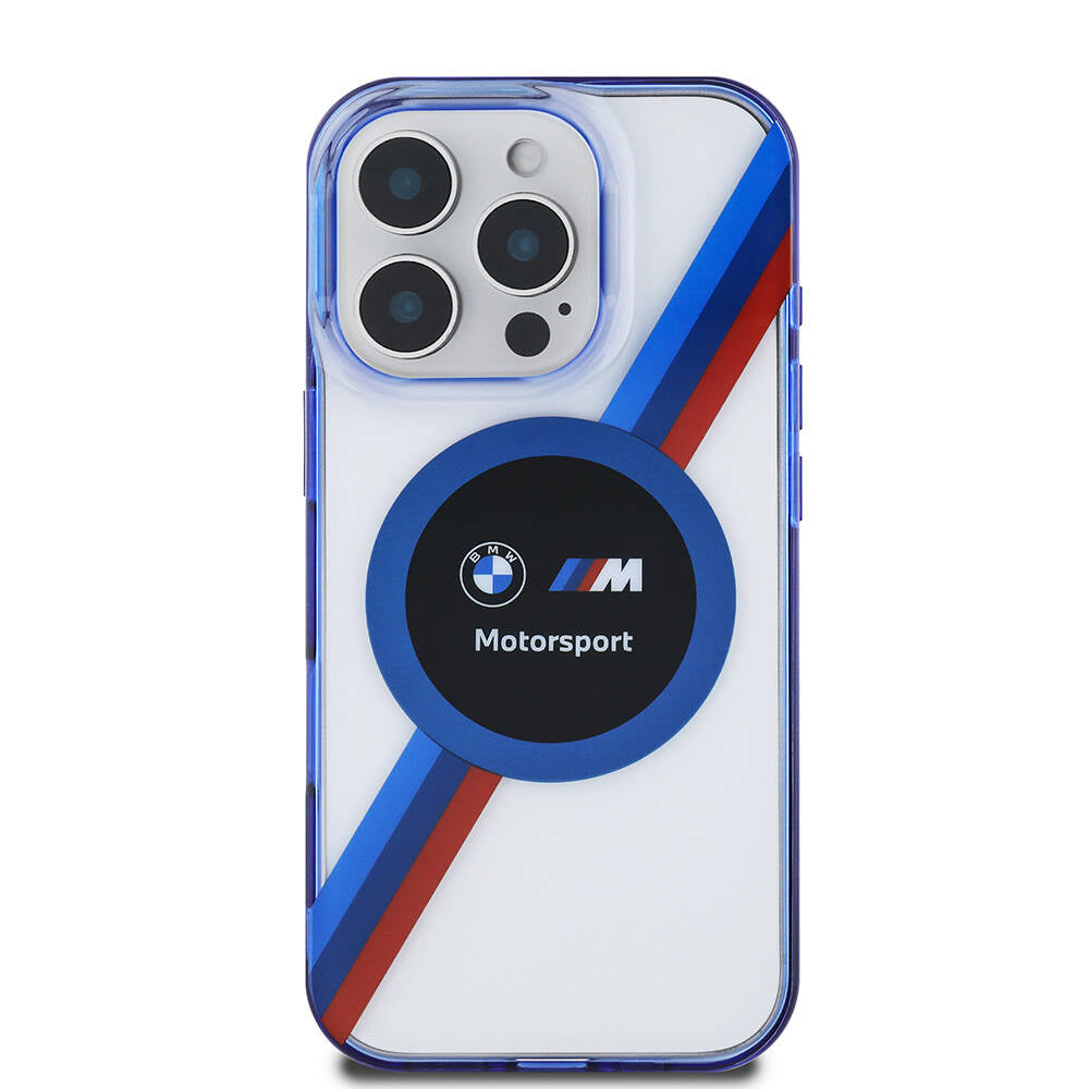iPhone 16 Pro Uyumlu Kılıf Bmw Lisanslı Magsafe Kablosuz Şarj Özellikli M Logolu Üç Renk Çizgili Motorsport Circle