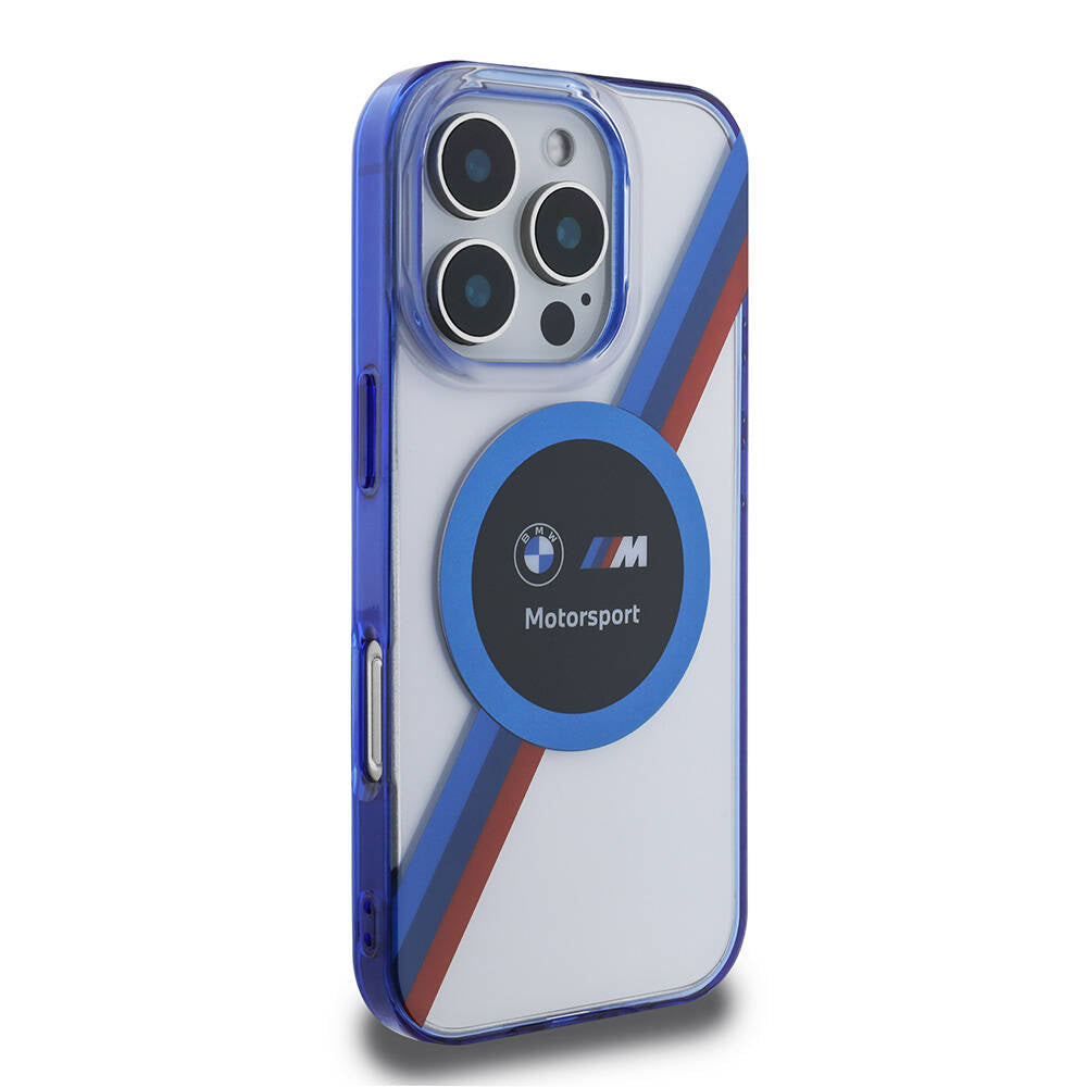 iPhone 16 Pro Uyumlu Kılıf Bmw Lisanslı Magsafe Kablosuz Şarj Özellikli M Logolu Üç Renk Çizgili Motorsport Circle