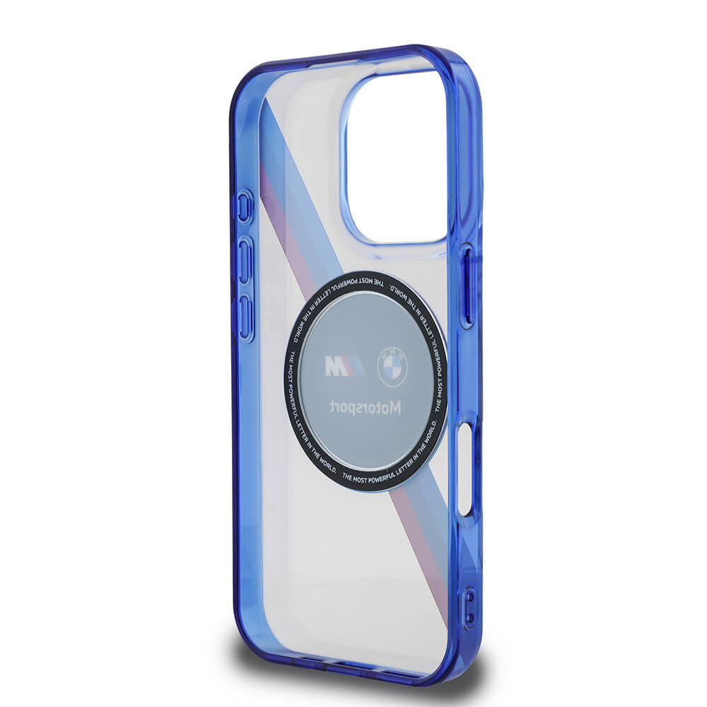 iPhone 16 Pro Uyumlu Kılıf Bmw Lisanslı Magsafe Kablosuz Şarj Özellikli M Logolu Üç Renk Çizgili Motorsport Circle