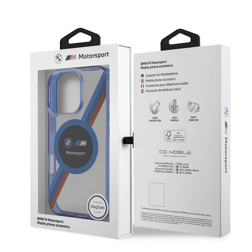 iPhone 16 Pro Uyumlu Kılıf Bmw Lisanslı Magsafe Kablosuz Şarj Özellikli M Logolu Üç Renk Çizgili Motorsport Circle