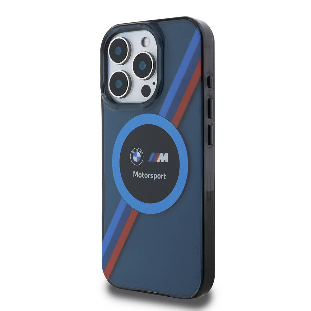 iPhone 16 Pro Uyumlu Kılıf Bmw Lisanslı Magsafe Kablosuz Şarj Özellikli M Logolu Üç Renk Çizgili Motorsport Circle
