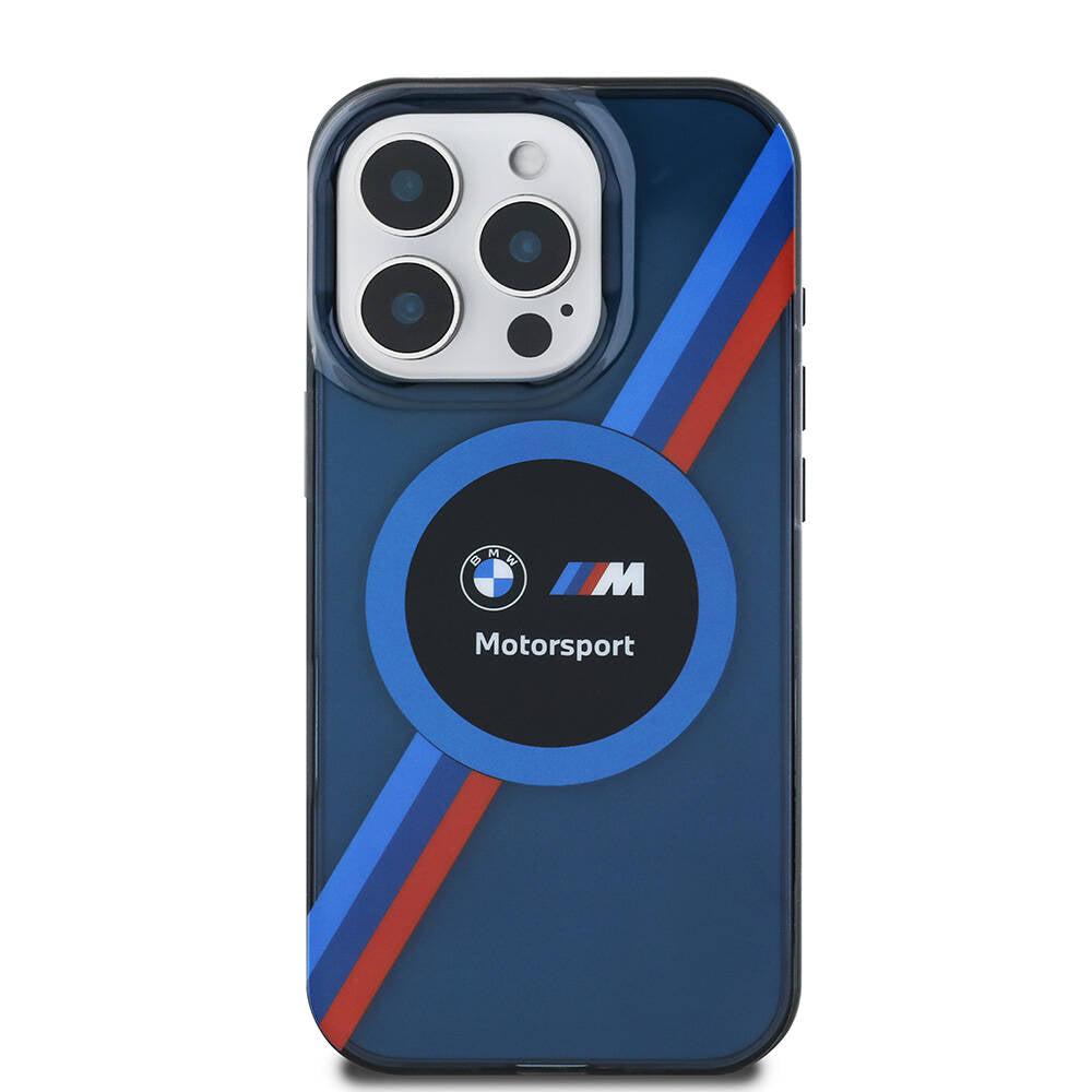 iPhone 16 Pro Uyumlu Kılıf Bmw Lisanslı Magsafe Kablosuz Şarj Özellikli M Logolu Üç Renk Çizgili Motorsport Circle
