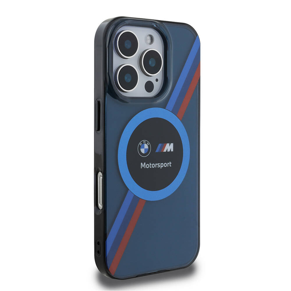 iPhone 16 Pro Uyumlu Kılıf Bmw Lisanslı Magsafe Kablosuz Şarj Özellikli M Logolu Üç Renk Çizgili Motorsport Circle