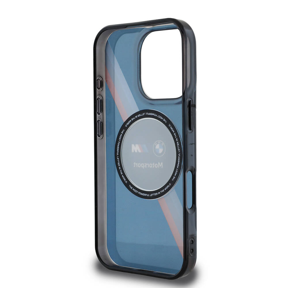 iPhone 16 Pro Uyumlu Kılıf Bmw Lisanslı Magsafe Kablosuz Şarj Özellikli M Logolu Üç Renk Çizgili Motorsport Circle
