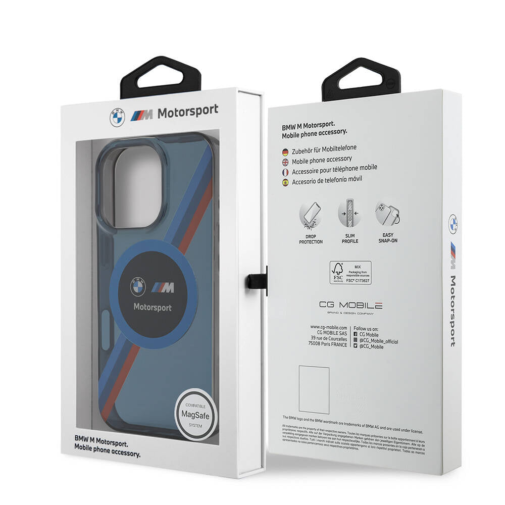 iPhone 16 Pro Uyumlu Kılıf Bmw Lisanslı Magsafe Kablosuz Şarj Özellikli M Logolu Üç Renk Çizgili Motorsport Circle