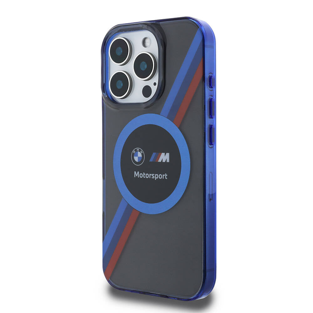 iPhone 16 Pro Uyumlu Kılıf Bmw Lisanslı Magsafe Kablosuz Şarj Özellikli M Logolu Üç Renk Çizgili Motorsport Circle