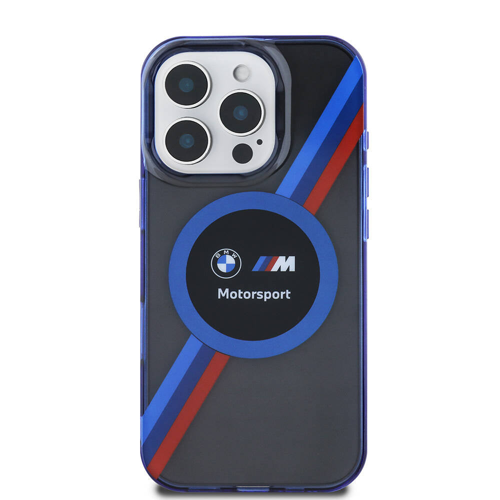 iPhone 16 Pro Uyumlu Kılıf Bmw Lisanslı Magsafe Kablosuz Şarj Özellikli M Logolu Üç Renk Çizgili Motorsport Circle