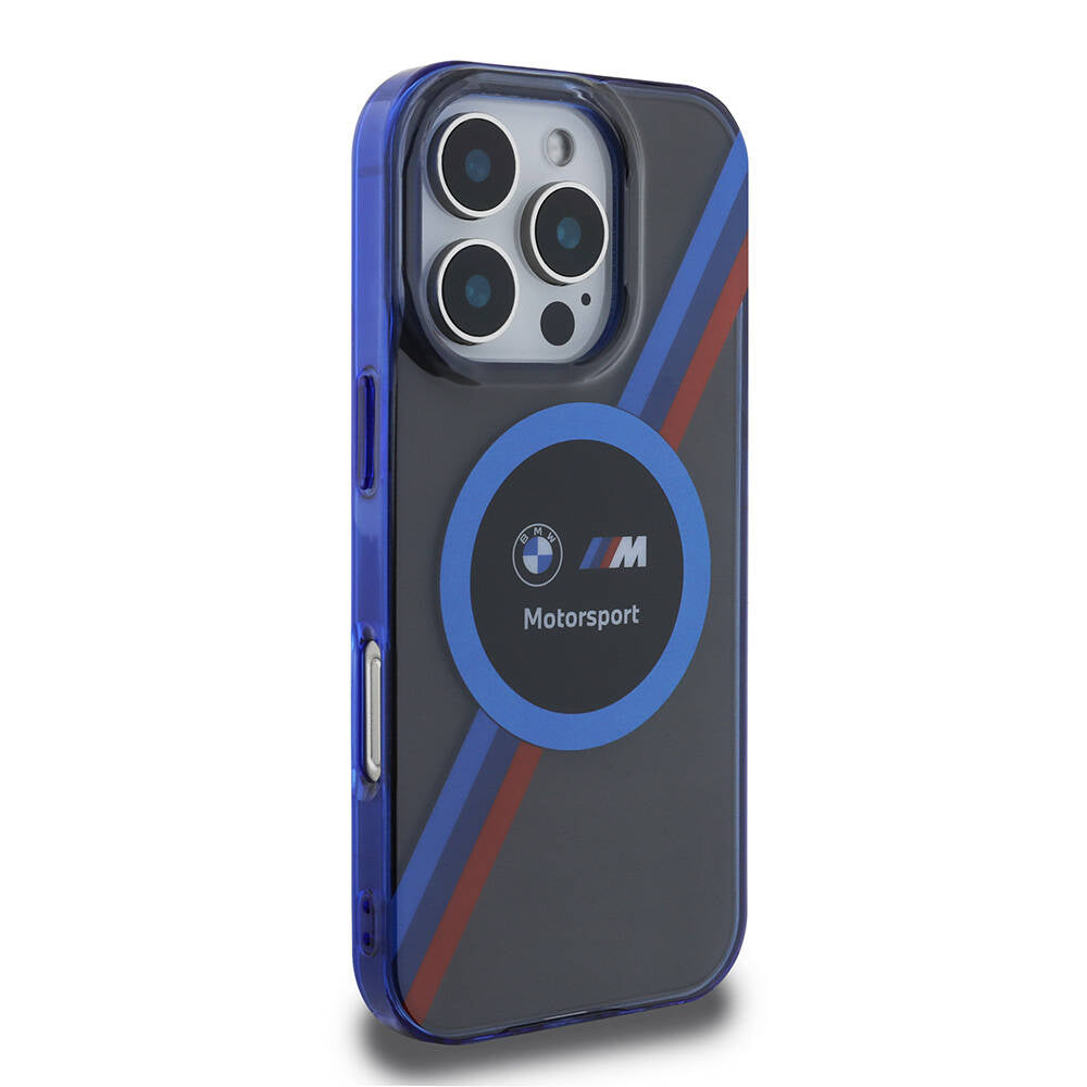 iPhone 16 Pro Uyumlu Kılıf Bmw Lisanslı Magsafe Kablosuz Şarj Özellikli M Logolu Üç Renk Çizgili Motorsport Circle