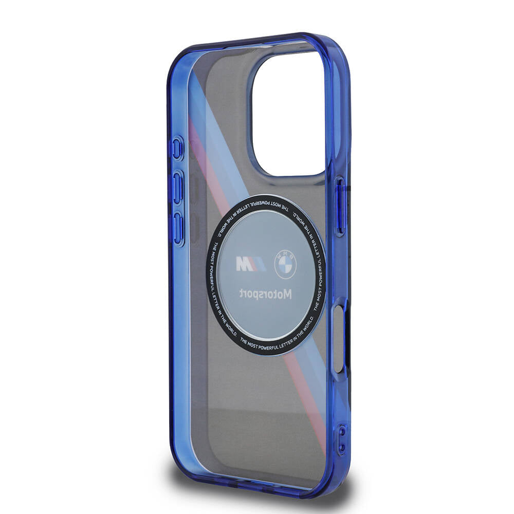 iPhone 16 Pro Uyumlu Kılıf Bmw Lisanslı Magsafe Kablosuz Şarj Özellikli M Logolu Üç Renk Çizgili Motorsport Circle