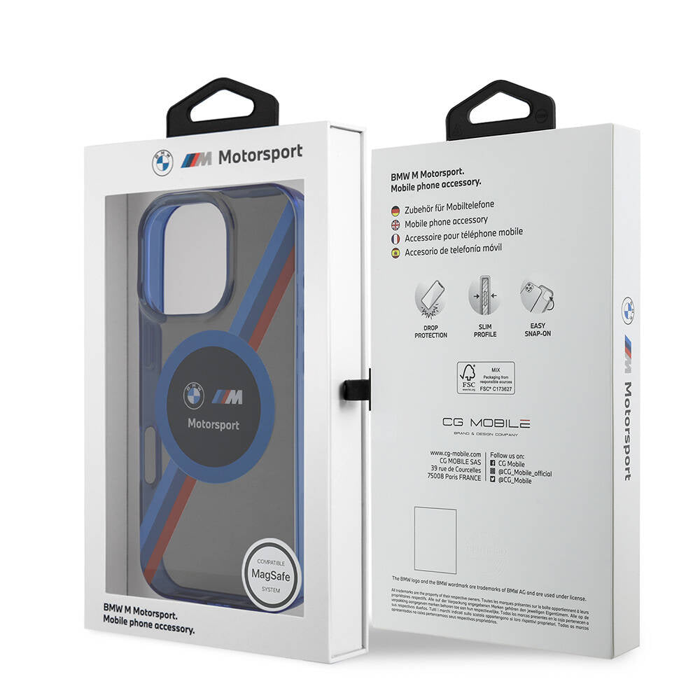 iPhone 16 Pro Uyumlu Kılıf Bmw Lisanslı Magsafe Kablosuz Şarj Özellikli M Logolu Üç Renk Çizgili Motorsport Circle
