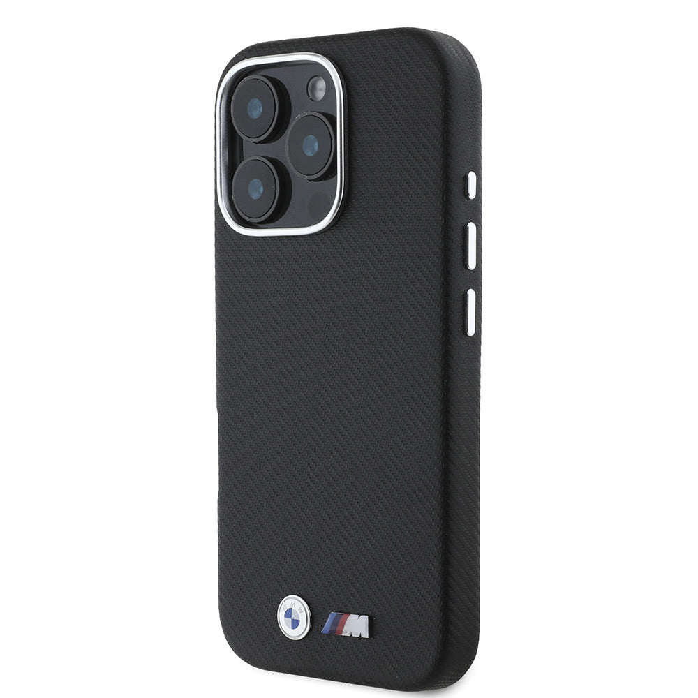 iPhone 16 Pro Kılıf BMW Orjinal Lisanslı Tam Sarılmış Kevlar Tasarımlı Metal Logo Suni Deri