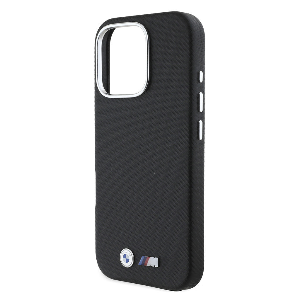 iPhone 16 Pro Kılıf BMW Orjinal Lisanslı Tam Sarılmış Kevlar Tasarımlı Metal Logo Suni Deri