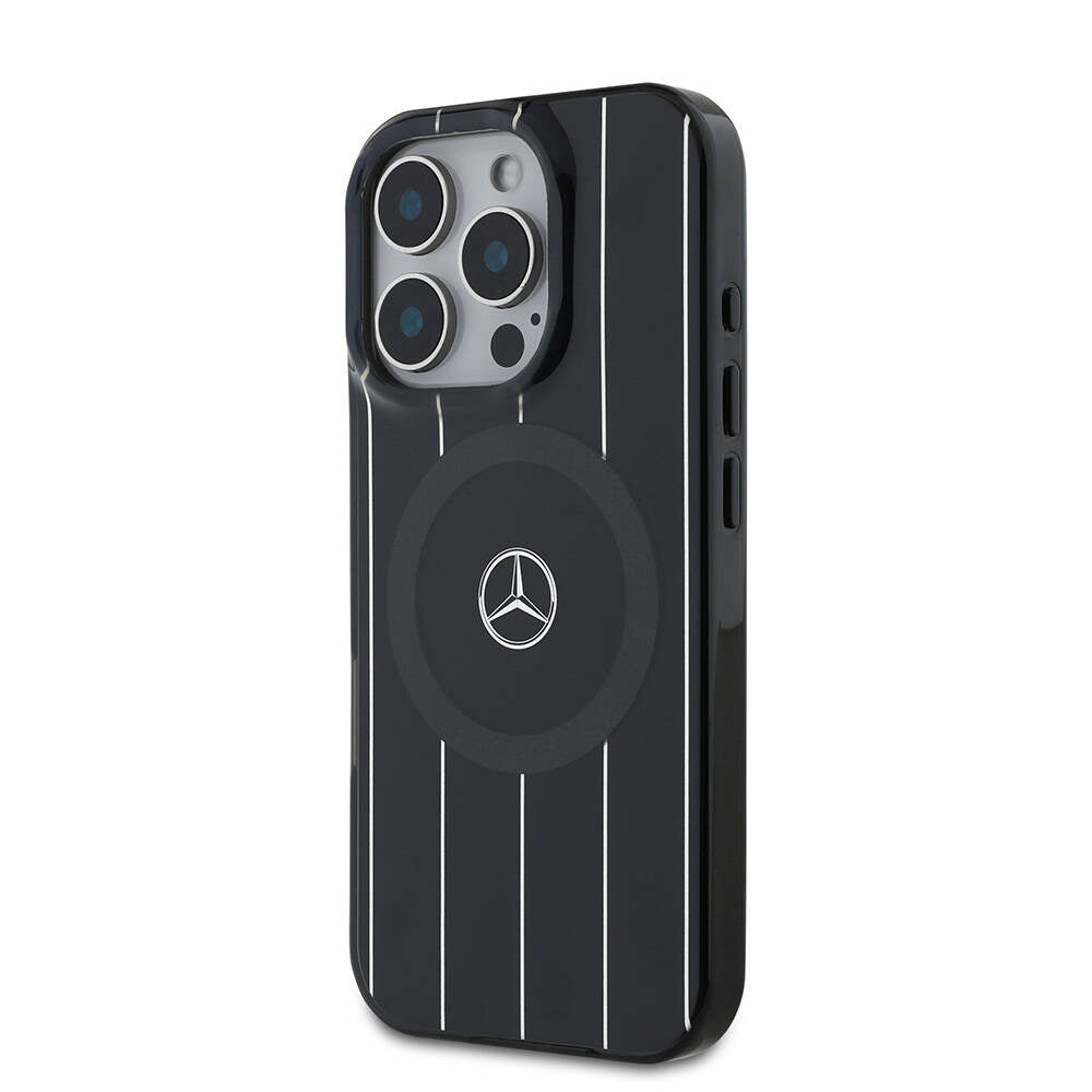 iPhone 16 Pro Uyumlu Kılıf Mercedes Benz Lisanslı Magsafe Kablosuz Şarj Özellikli Çift Katmanlı Paralel Çizgi Desenli