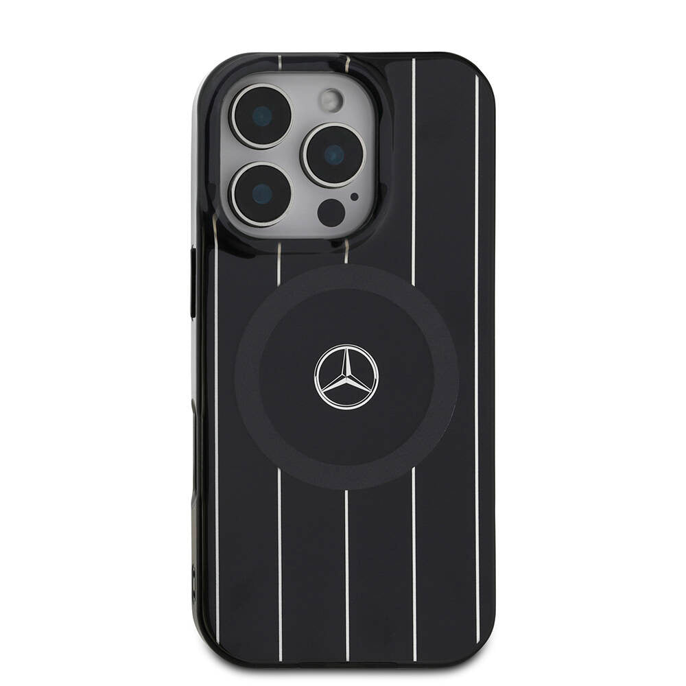 iPhone 16 Pro Uyumlu Kılıf Mercedes Benz Lisanslı Magsafe Kablosuz Şarj Özellikli Çift Katmanlı Paralel Çizgi Desenli