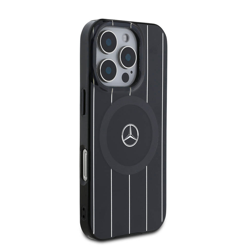 iPhone 16 Pro Uyumlu Kılıf Mercedes Benz Lisanslı Magsafe Kablosuz Şarj Özellikli Çift Katmanlı Paralel Çizgi Desenli