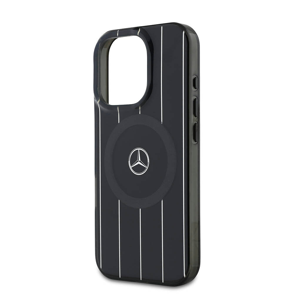 iPhone 16 Pro Uyumlu Kılıf Mercedes Benz Lisanslı Magsafe Kablosuz Şarj Özellikli Çift Katmanlı Paralel Çizgi Desenli
