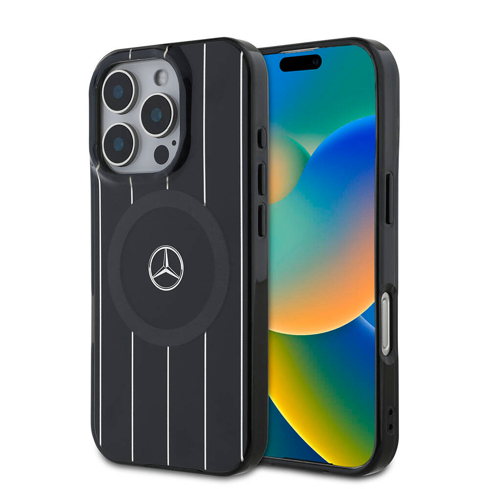 iPhone 16 Pro Uyumlu Kılıf Mercedes Benz Lisanslı Magsafe Kablosuz Şarj Özellikli Çift Katmanlı Paralel Çizgi Desenli