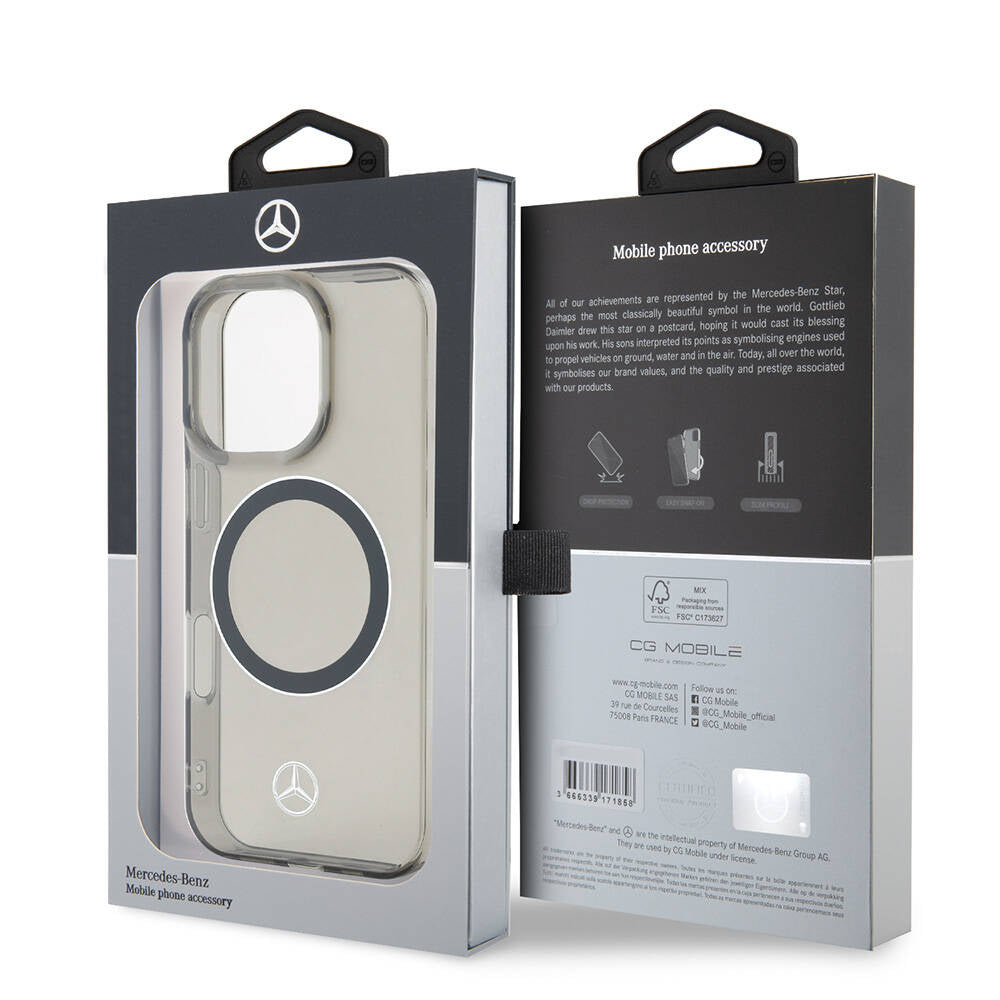 iPhone 16 Pro Uyumlu Kılıf Mercedes Benz Lisanslı Magsafe Kablosuz Şarj Özellikli Saydam Yüzey Silver Ring