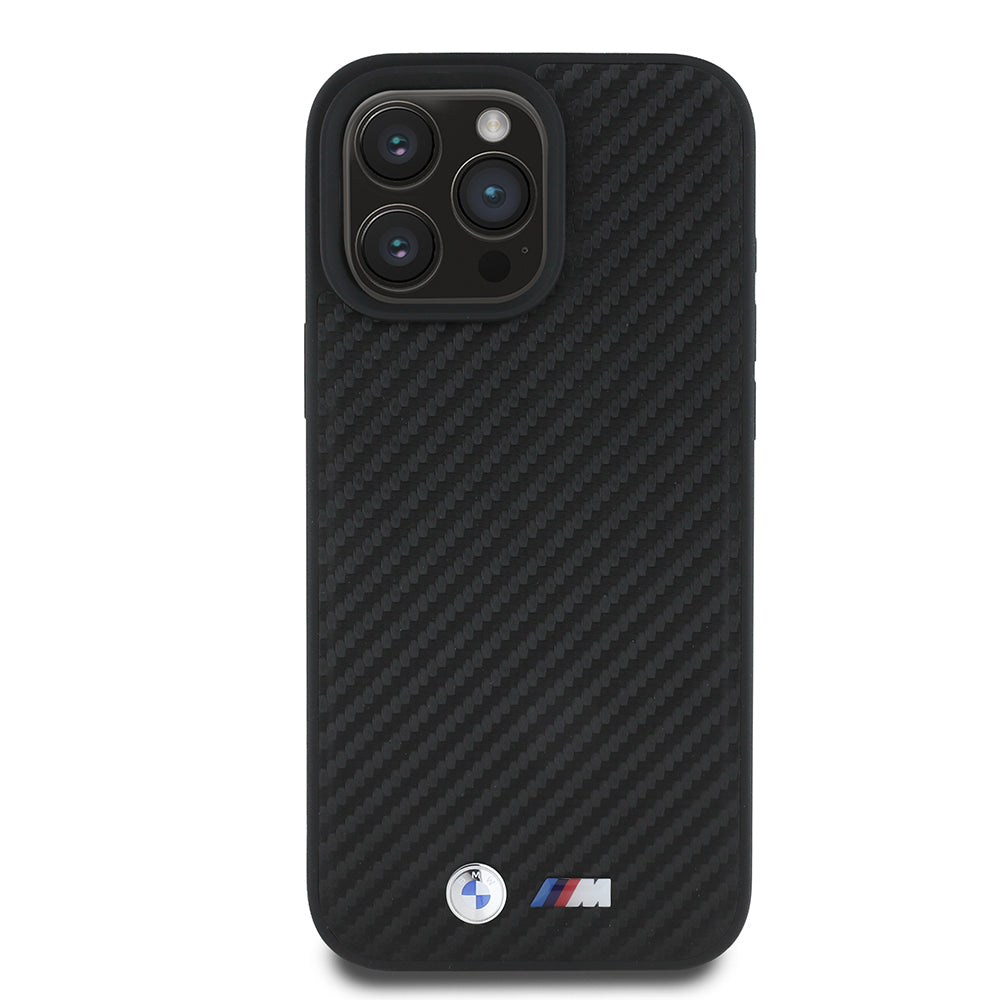 Apple iPhone 16 Pro Max Kılıf BMW Orjinal Lisanslı Karbon Fiber Tasarımlı ve Metal Logolu PU Deri Kapak