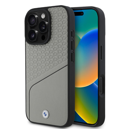 iPhone 16 Pro Max Uyumlu Kılıf Bmw Lisanslı Magsafe Kablosuz Şarj Özellikli Metal Logolu Dokulu ve Çizgili Deri