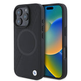 iPhone 16 Pro Max Uyumlu Kılıf Bmw Lisanslı Magsafe Kablosuz Şarj Özellikli Metal Logolu Yarım Dokulu Circle Deri