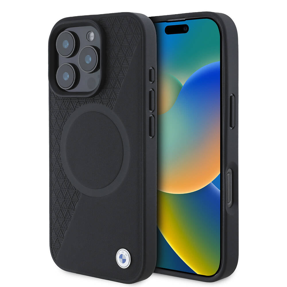 iPhone 16 Pro Max Uyumlu Kılıf Bmw Lisanslı Magsafe Kablosuz Şarj Özellikli Metal Logolu Yarım Dokulu Circle Deri