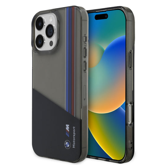 Apple iPhone 16 Pro Max Kılıf BMW Orjinal Lisanslı Yarı Transparan M Dizayn Çizgili Kapak