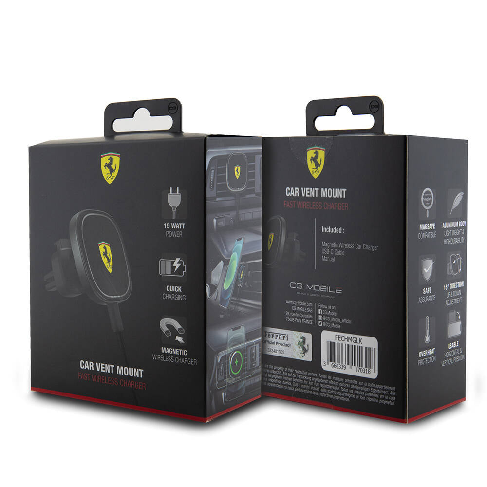 Ferrari 15W Kablosuz Araç Şarj Cihazı (MagSafe, Resmi Lisanslı)